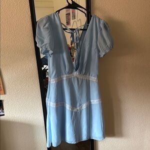 Light Blue Dress with Lace Accents